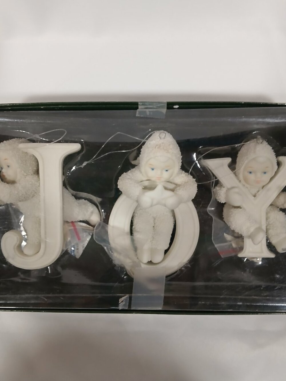 Snowbabies Set of 3 Hanging Ornaments JOY Christmas Creamy Bisque Porcelain NOB